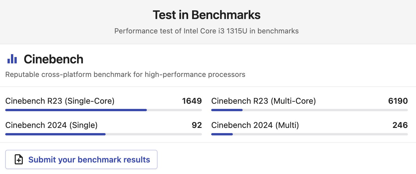 ASUS ExpertBook P1403CVA có điểm số hiệu năng Cinebench R23 đạt khoảng 1649 ở đơn nhân và 6190 ở đa nhân