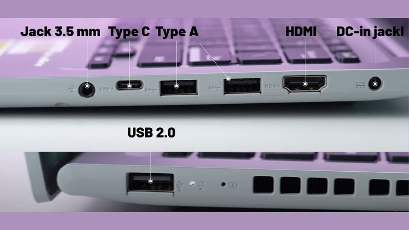 ASUS Vivobook 14 X1405VA-LY623W trang bị đầy đủ cổng kết nối hiện đại