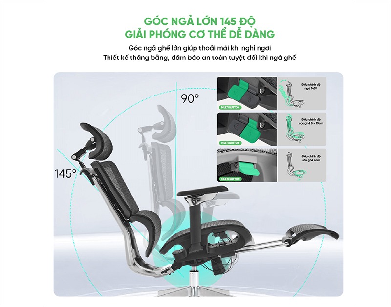 Ghế Công Thái Học Upgen Nexus - Góc ngả 145°, không gian thư giãn tuyệt đối