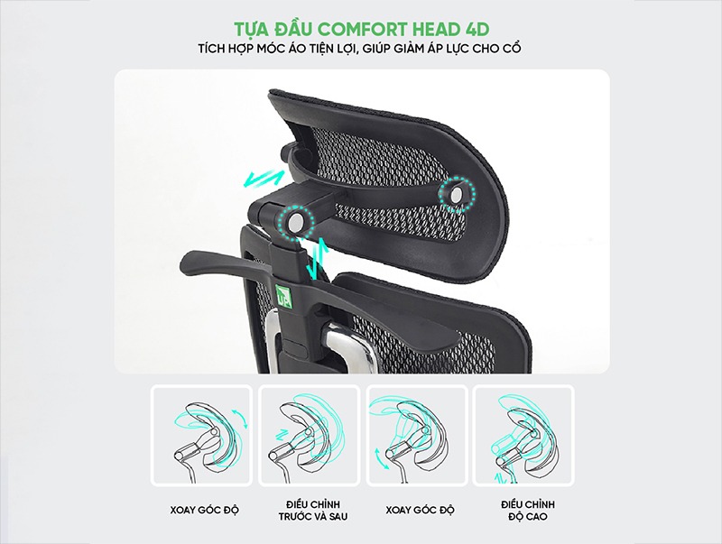 Ghế Công Thái Học Upgen Nexus - Tựa đầu Comfort Head 4D, linh hoạt & tiện lợi