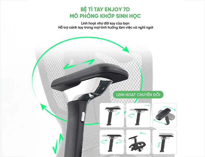 Ghế Công Thái Học Upgen Nexus - Bệ tì tay Enjoy 7D, linh hoạt như đôi tay thật