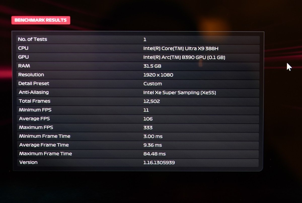 Thông số thực tế của chip Core Ultra X9 trên F1 2025