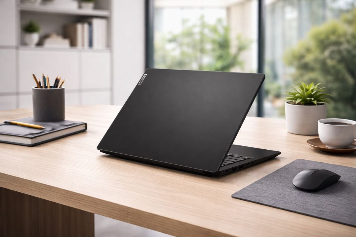 Lenovo V14 G5 IRL 83HD0036VN sở hữu vỏ ngoài gam màu đen bóng bẩy