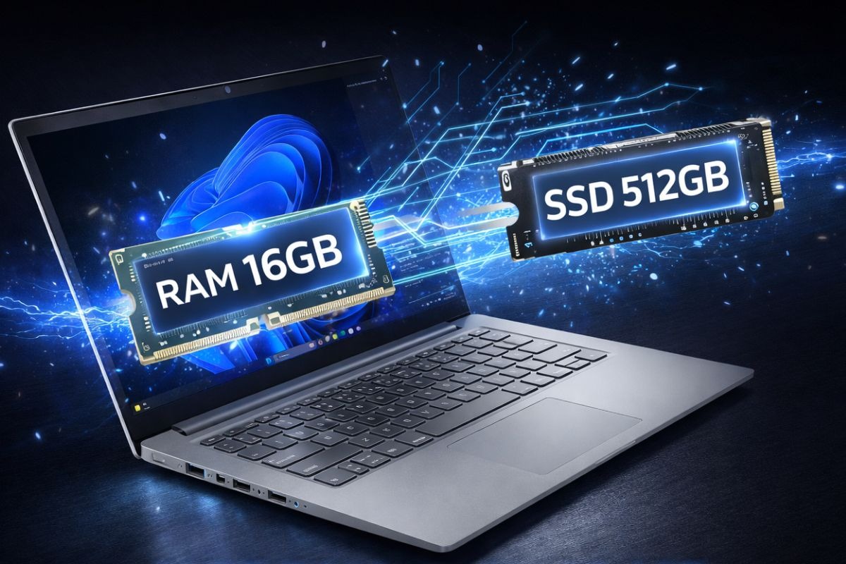 RAM 16GB và SSD 512GB được trang bị trên laptop Lenovo V14 G5 IRL 83HD003DVA