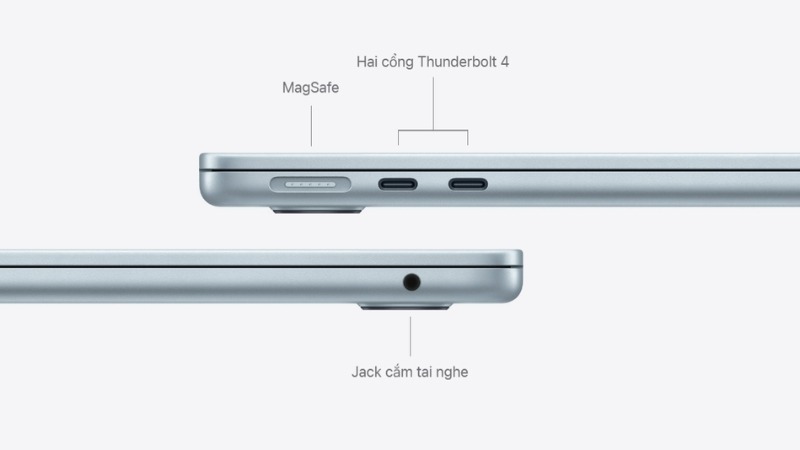 Apple Macbook Air M5 13 inch 2026 MDH74SA/A trang bị cổng Wi-Fi 7 và Thunderbolt 4 kết nối cực nhanh