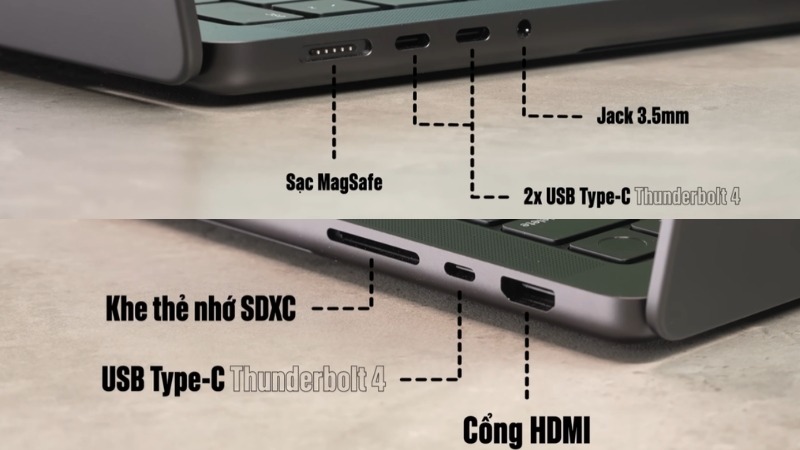 Apple Macbook Pro M5 Pro 16 inch 2026 MGEC4SA/A tích hợp Thunderbolt 5 đạt 120Gb/s và Wi-Fi 7 chuẩn mới giúp truyền tải dữ liệu, kết nối mạng cực nhanh