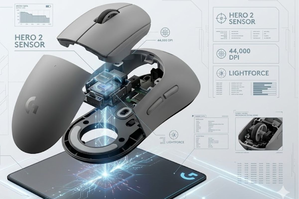 Logitech Pro X Superlight 2 Dex sử dụng cảm biến HERO 2 nhạy bén