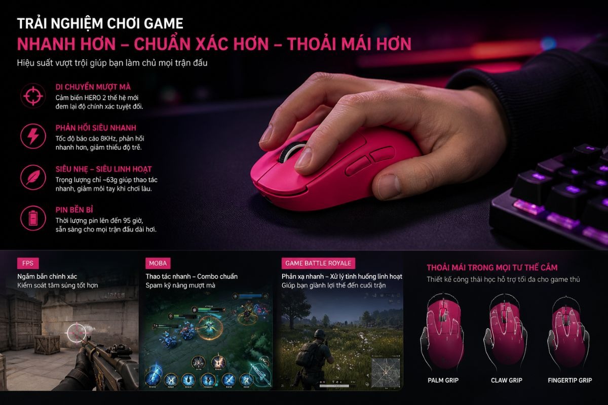 Chuột đem lại trải nghiệm chơi game FPS và MOBA thoải mái, chuẩn xác