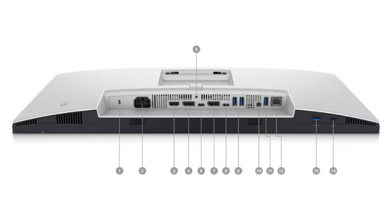 Dell UltraSharp U2424HE tích hợp đa dạng cổng cắm, hoạt động như một hub kết nối gọn gàng tiện lợi