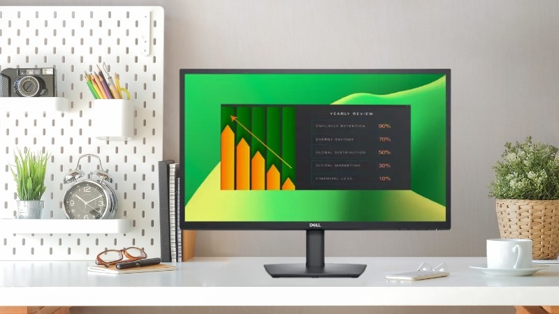 Màn hình Dell E2423H 23.8 inch có thiết kế đen tối giản, chân đế chắc chắn và bền bỉ