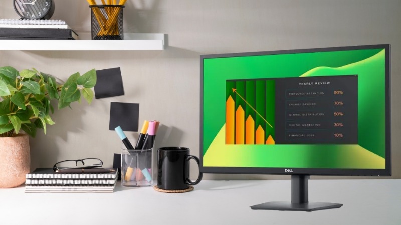 Dell E2423H có độ phân giải Full HD cùng tấm nền VA đem lại hình ảnh sắc nét, màu đen sâu rõ rệt