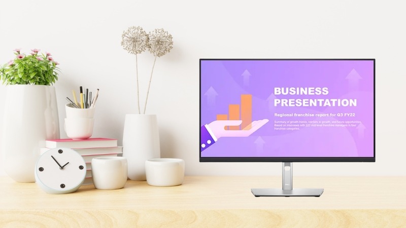 Dell P2722HE trang bị tấm nền IPS góc rộng 178 độ, độ sáng 300 nits hiển thị mượt mà, rõ nét dưới ánh đèn văn phòng