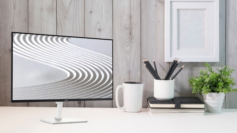 Dell S2725H sở hữu tông trắng tối giản, viền mỏng tinh tế hợp mọi góc làm việc