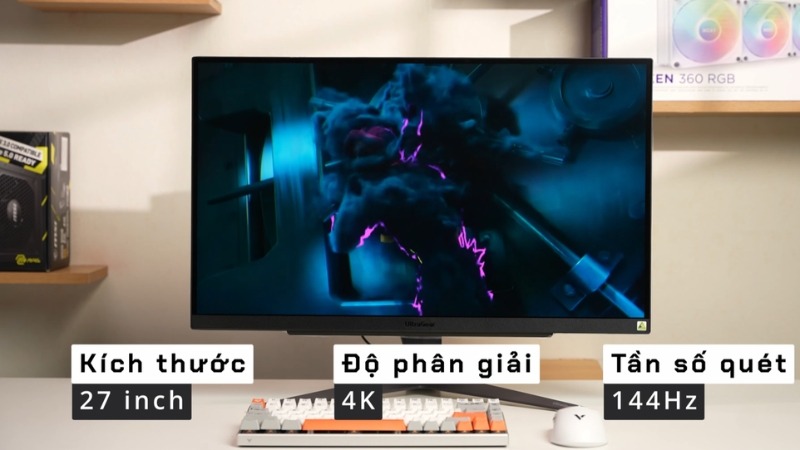 LG UltraGear 27GR93U-B có tần số quét 144Hz cùng phản hồi 1ms giúp chiến game mượt mà, không lo giật lag hay xé hình