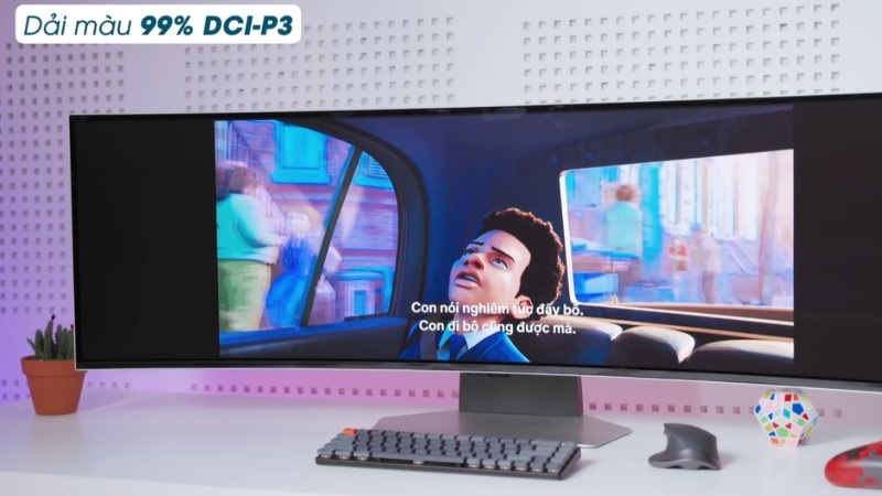 Samsung Odyssey G9 LS49CG934SEXXV tích hợp công nghệ OLED mang lại sắc đen sâu thẳm, màu sắc rực rỡ và chuẩn xác 99% DCI-P3