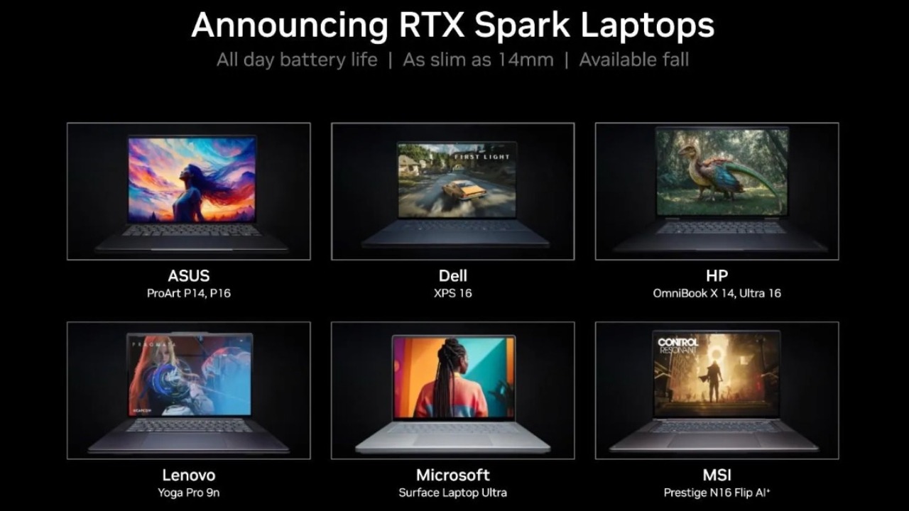 Các hãng lớn như ASUS, Dell, HP, Lenovo, MSI và Surface sẽ ra mắt laptop RTX Spark