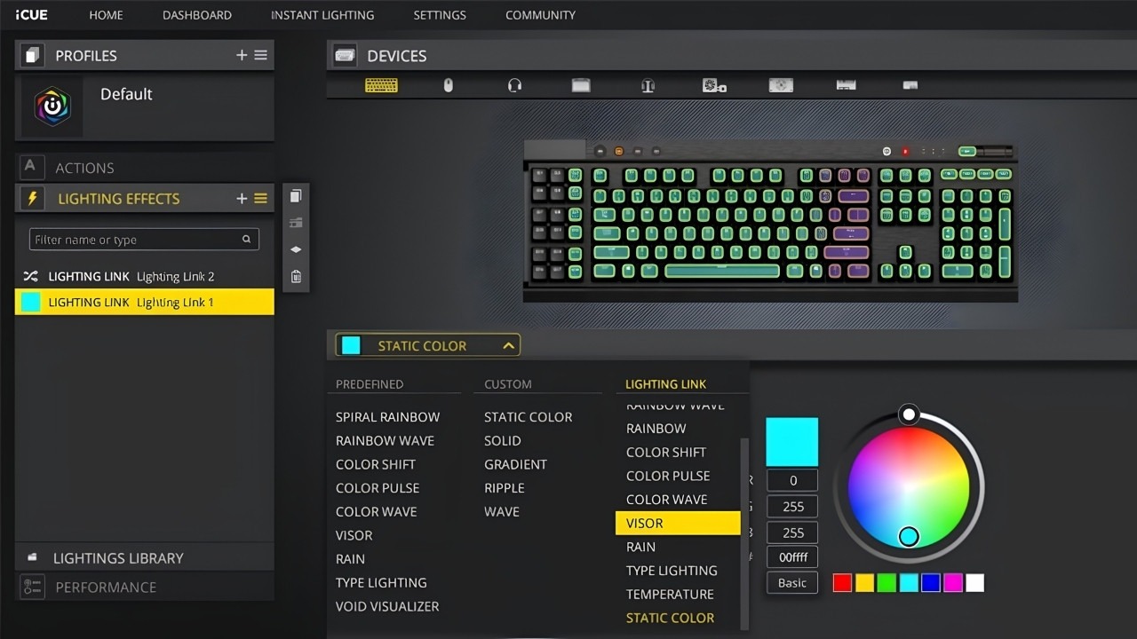Tải phần mềm từ trang chủ hãng, vào mục Lighting hoặc RGB để tùy chỉnh màu và hiệu ứng chuyên sâu