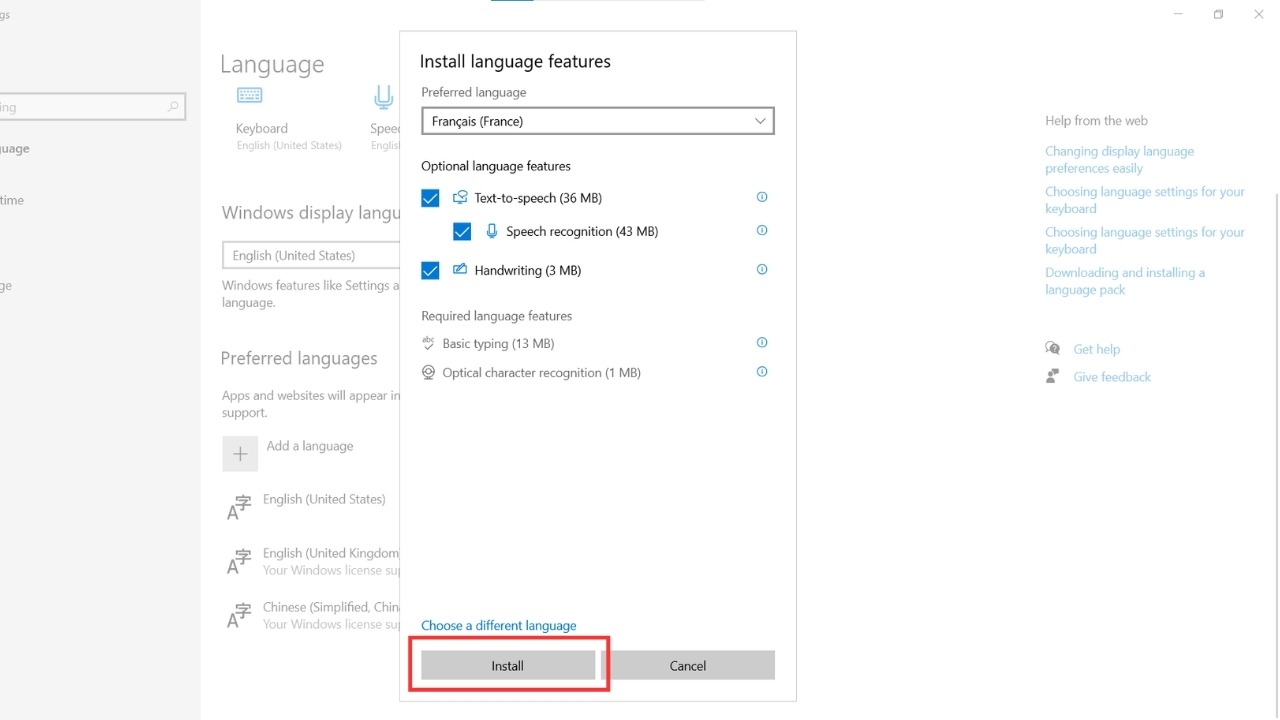 Nhấn Install để thêm bàn phím tiếng Pháp