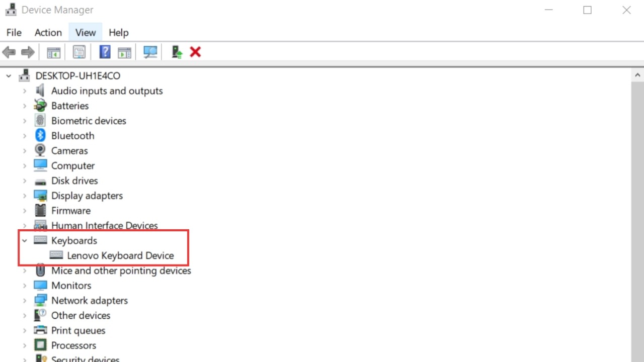 Chọn Device Manager, mở rộng mục Keyboards