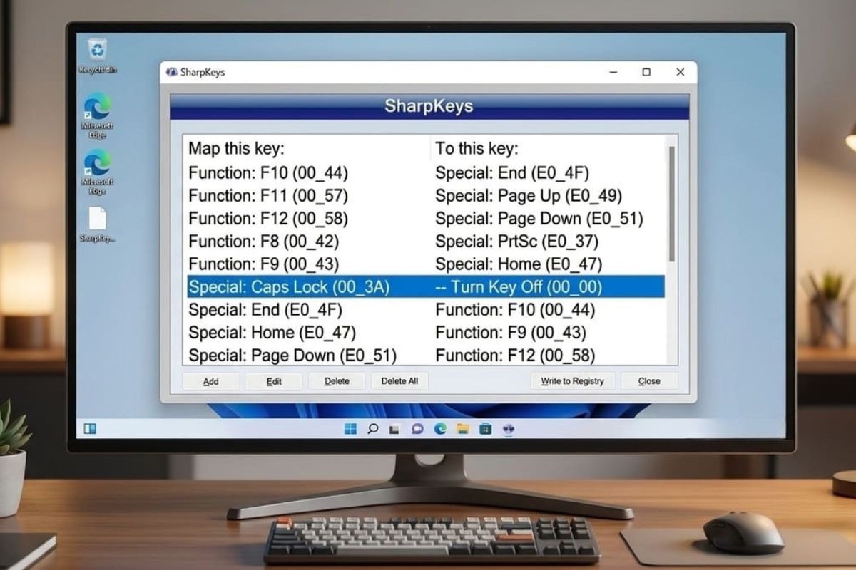 SharpKeys phù hợp với nhu cầu thay đổi chức năng phím cơ bản