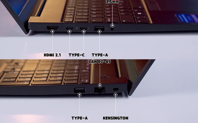 Lenovo ThinkPad E16 Gen 3 21SR00A6VA có hệ thống cổng kết nối đa dạng giúp dễ dàng liên kết với các thiết bị ngoại vi cần thiết