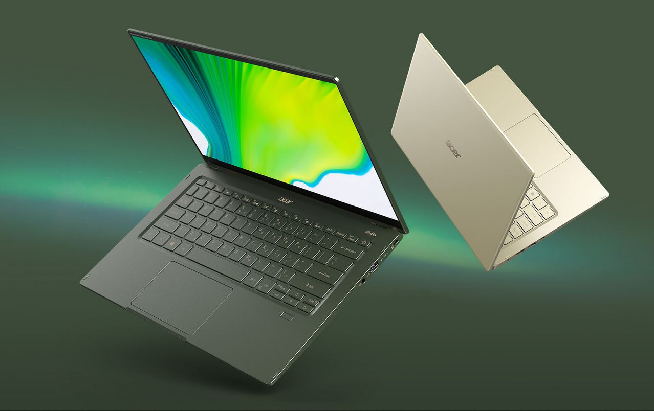 Acer Swift 5 màu vàng, laptop siêu mỏng nhẹ, vỏ hợp kim Magie - Liti và Nhôm - Magie cao cấp.