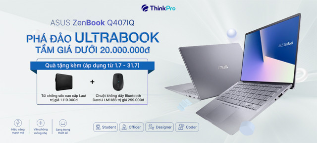 ASUS ZenBook 14 Q407iq màu xanh dương, màn hình viền mỏng