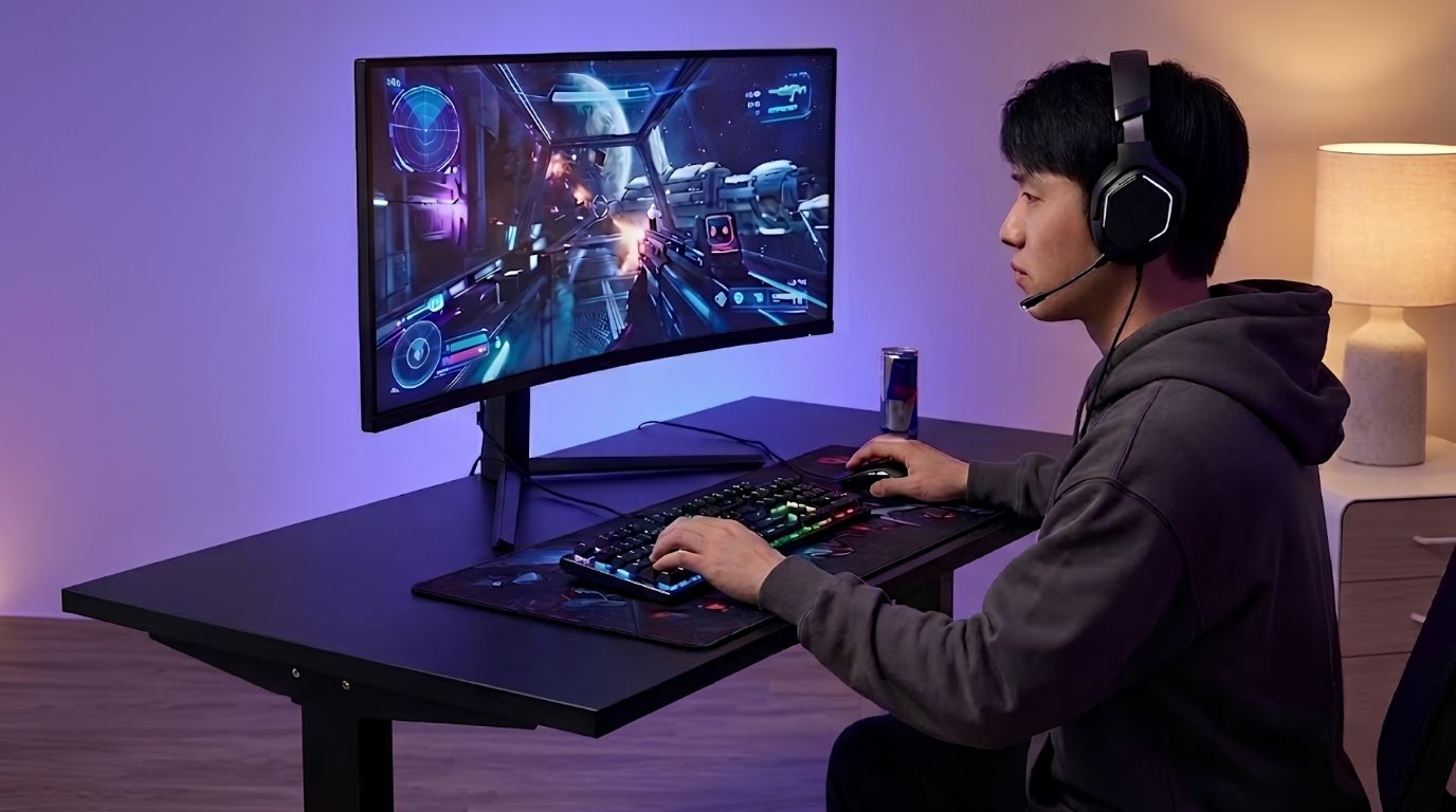 Bàn nâng hạ gaming giúp giảm áp lực lên cột sống khi sử dụng lâu dài