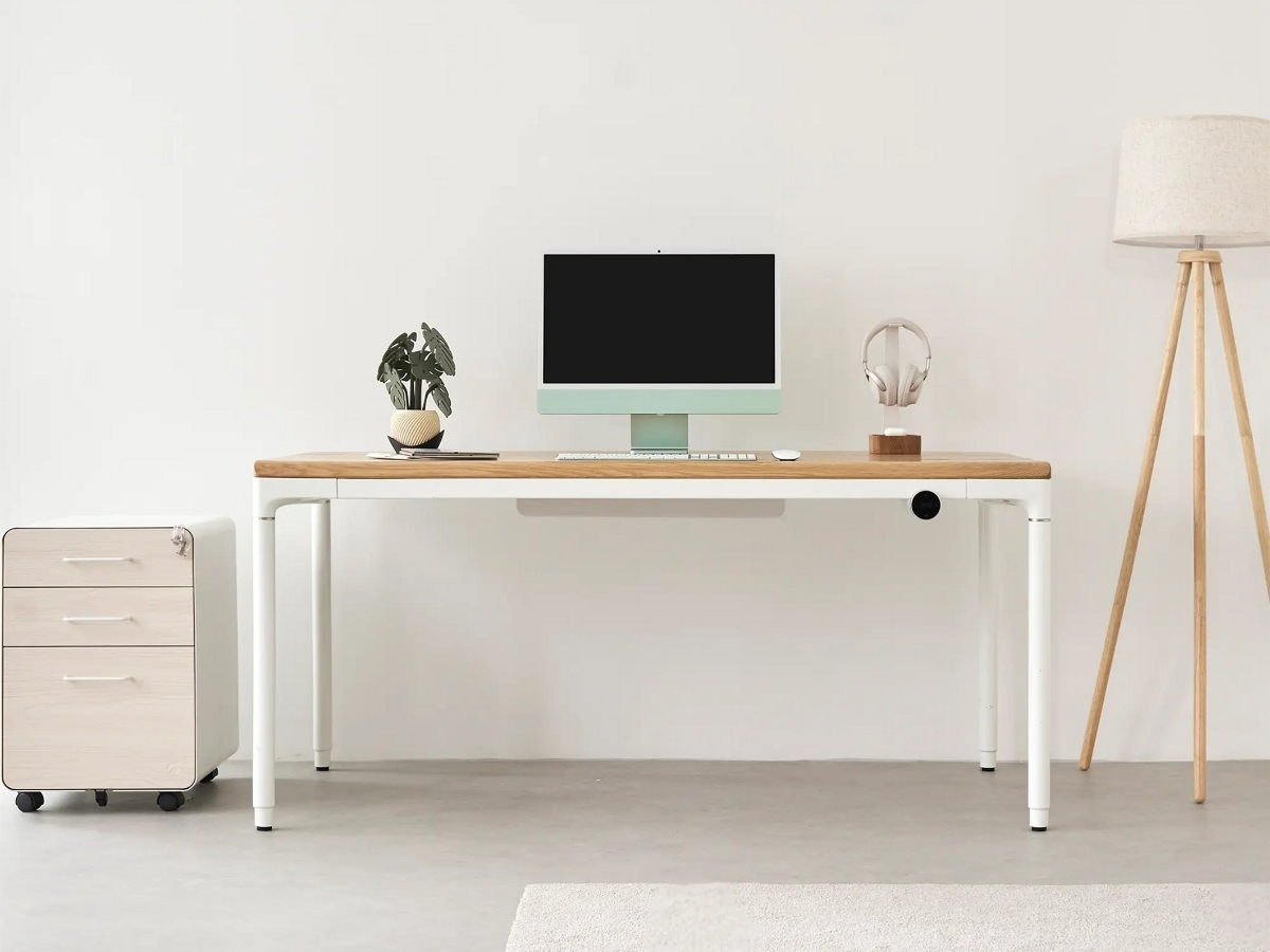 Bàn nâng hạ Elite 160x80cm gỗ sồi tự nhiên khung trắng cao cấp