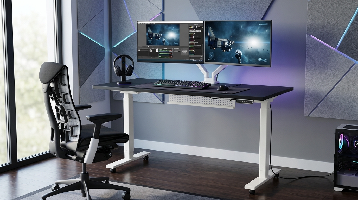 Bàn nâng hạ gaming Nice Design trong setup góc máy chuyên nghiệp hiện đại