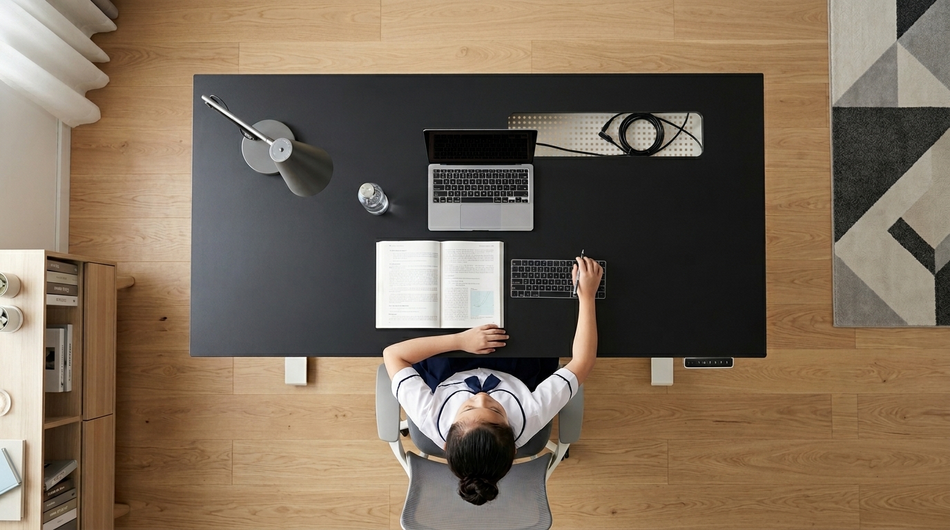 Bàn học nâng hạ tối ưu khoảng cách mắt và tư thế ngồi học Bàn học nâng hạ tối ưu khoảng cách mắt và tư thế ngồi học