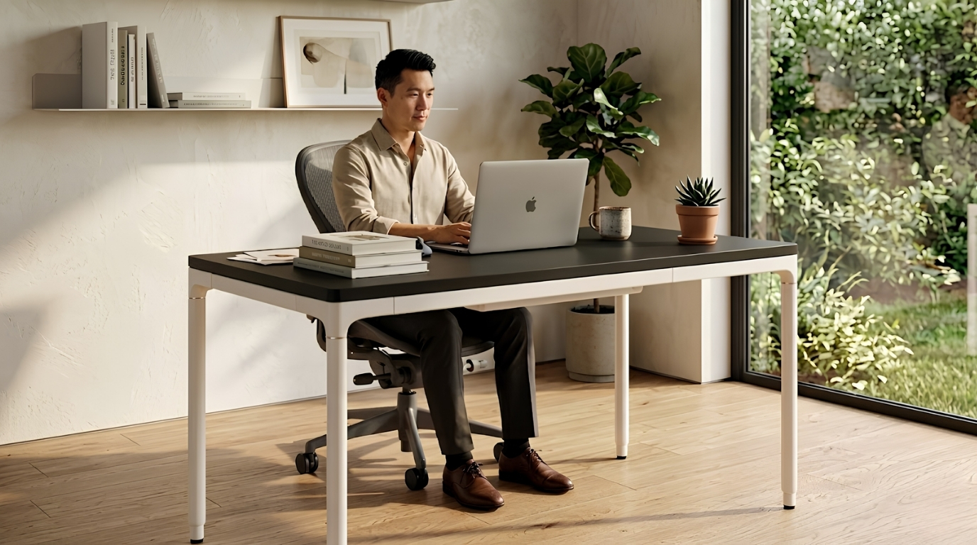 Bàn nâng hạ Nice Design vận hành mượt mà trong không gian làm việc hiện đại