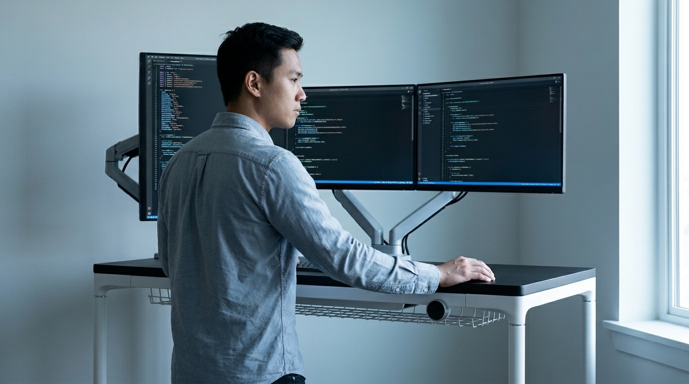 Sắp xếp 1 màn hình dọc và 2 màn hình ngang giúp lập trình viên tối ưu hóa dòng code.