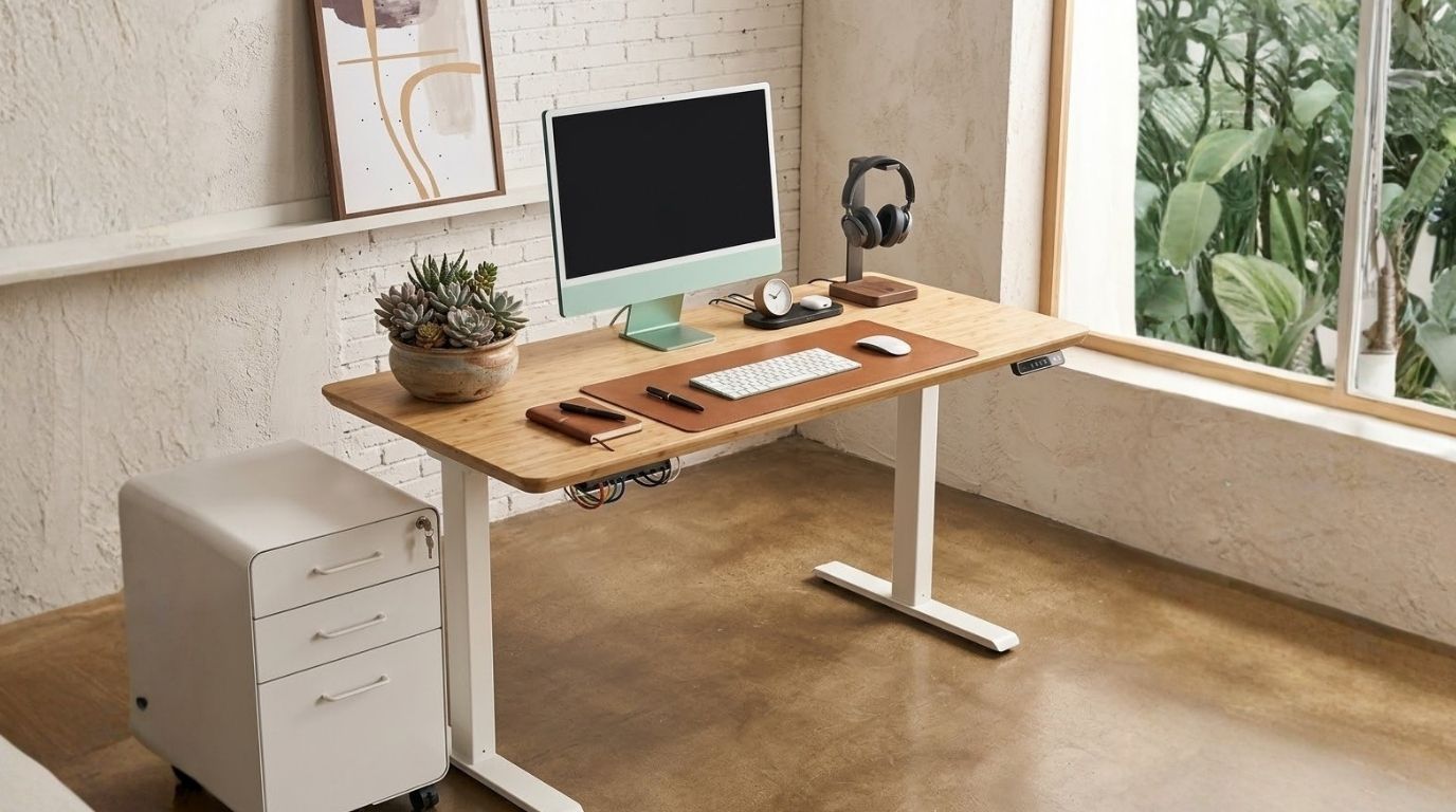 Không gian làm việc công nghệ kết hợp sen đá trang trí trên bàn
