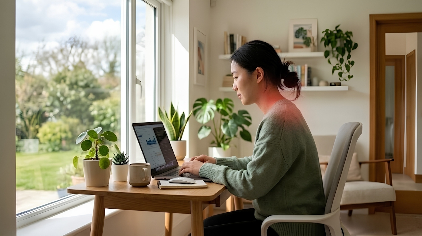 Ngồi sai tư thế khi làm việc máy tính gây đau cổ vai gáy và đau lưng