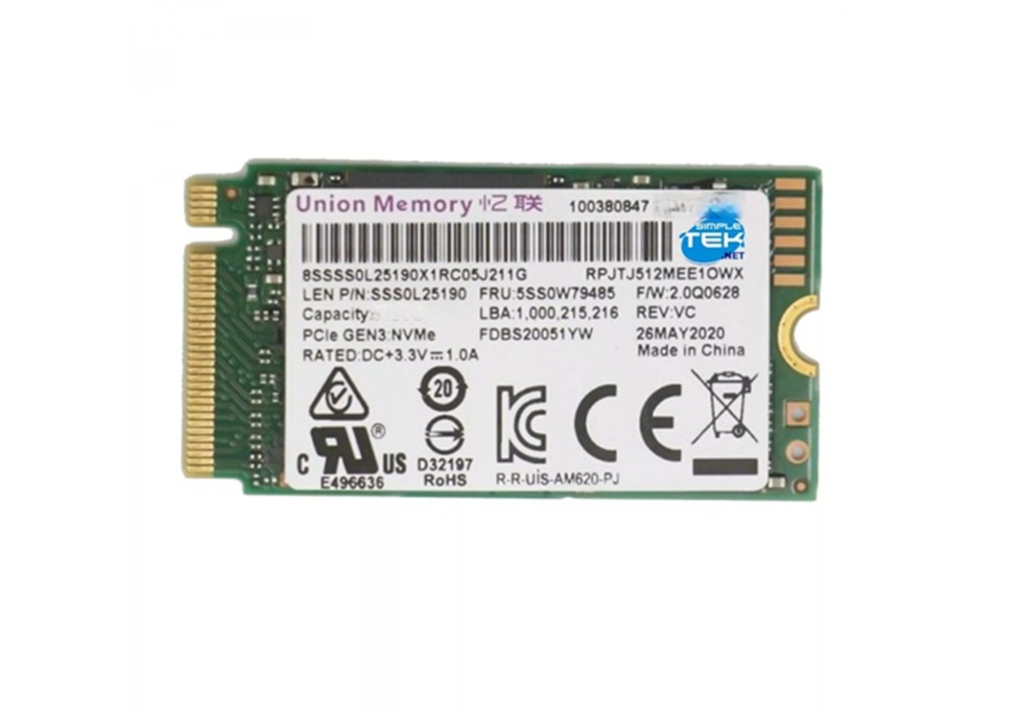 2242 Memory M.2 Union 512GB 【中古品】 SSD