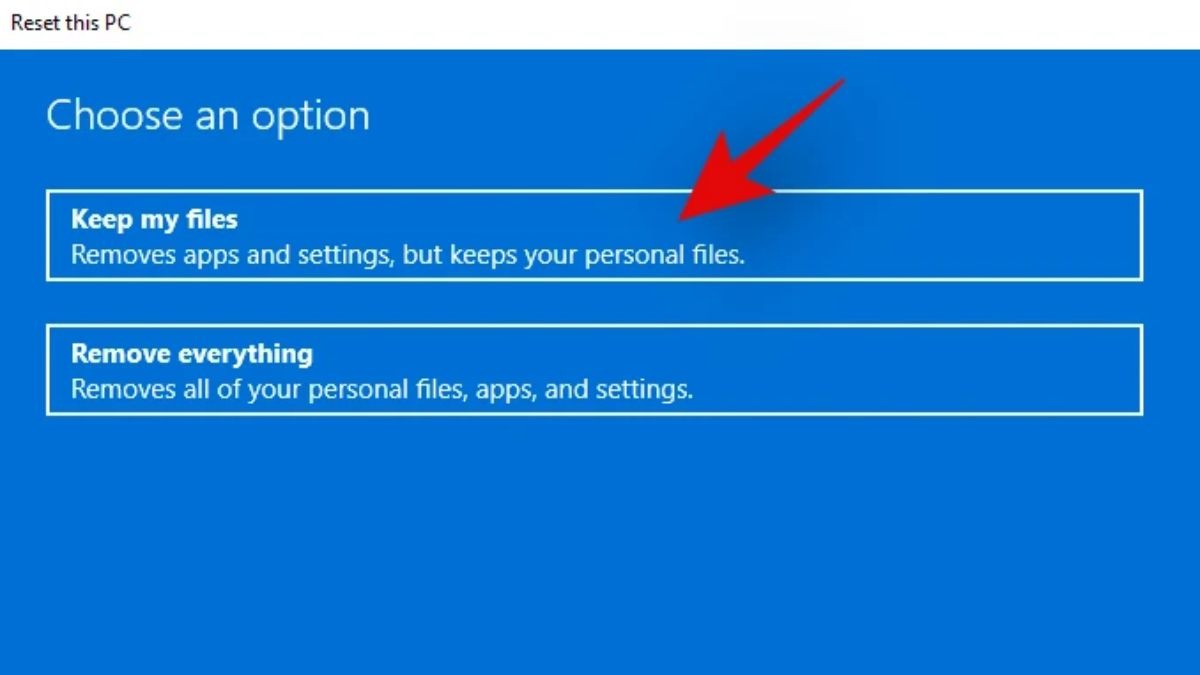 Chọn tùy chọn reset trên Windows 11