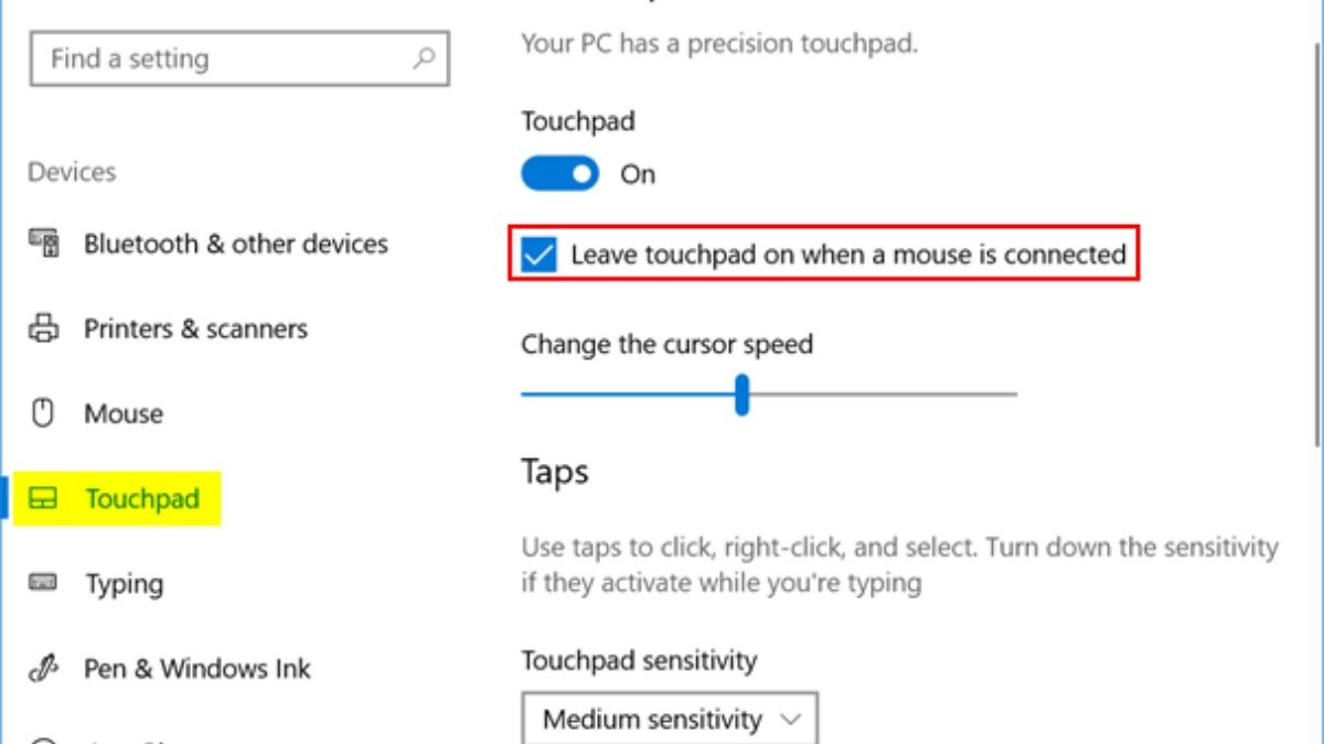 Tắt Touchpad
