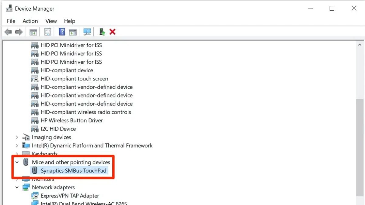 Tìm kiếm Touchpad trong Device Manager