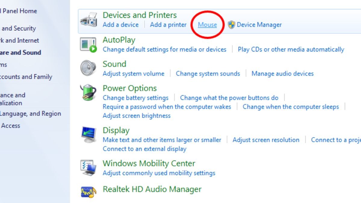 Mở bảng điều khiển (Control Panel)