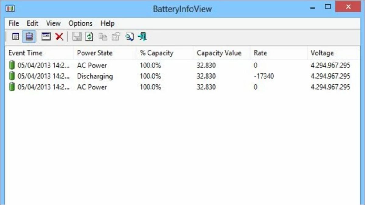 phần mềm BatteryInfoView