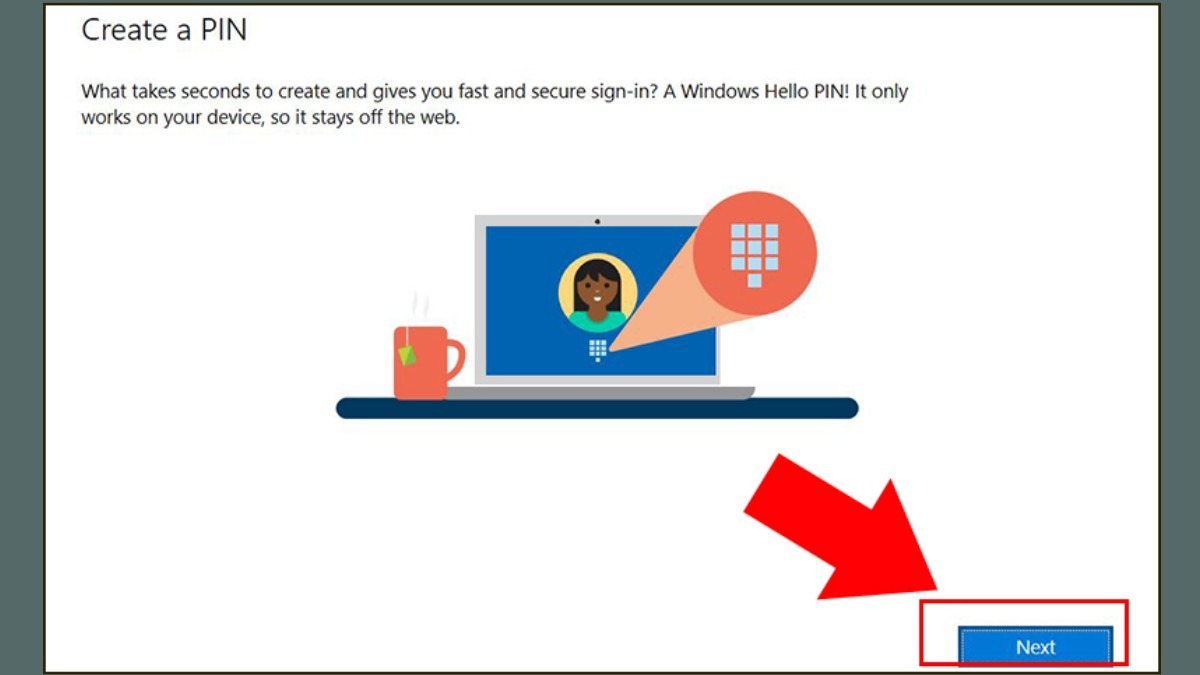 Nhấn Next để tạo mã PIN