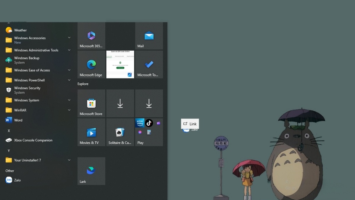Kéo thả trực tiếp từ Start Menu