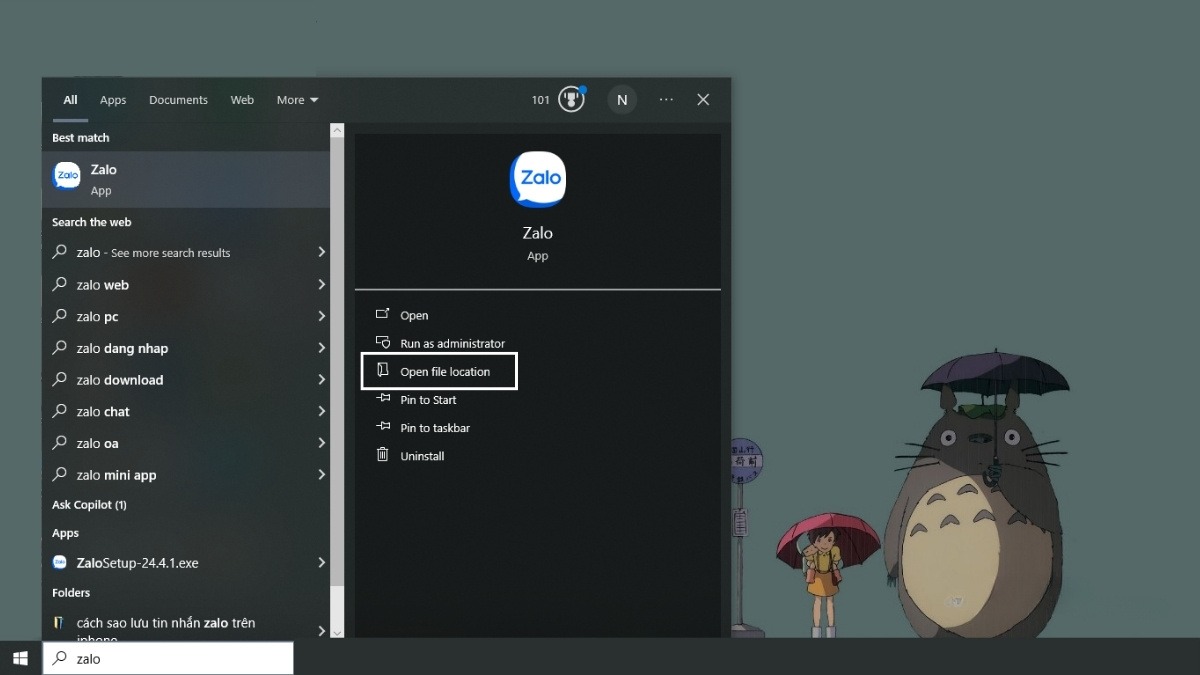 Chọn Open file location