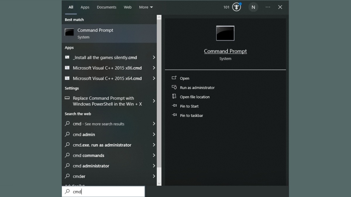 Mở Command Prompt và chọn Run as administrator