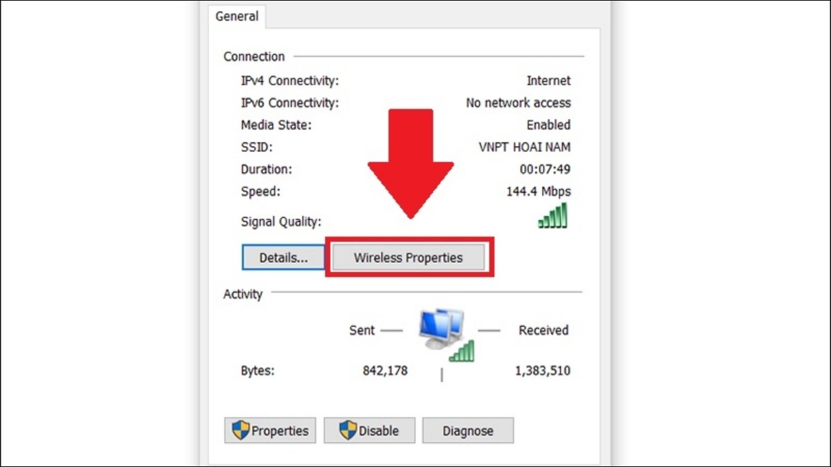 Vào Wireless Properties