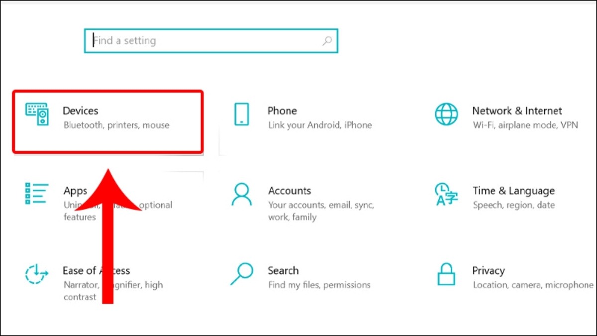 Trong cửa sổ Settings, chọn Devices