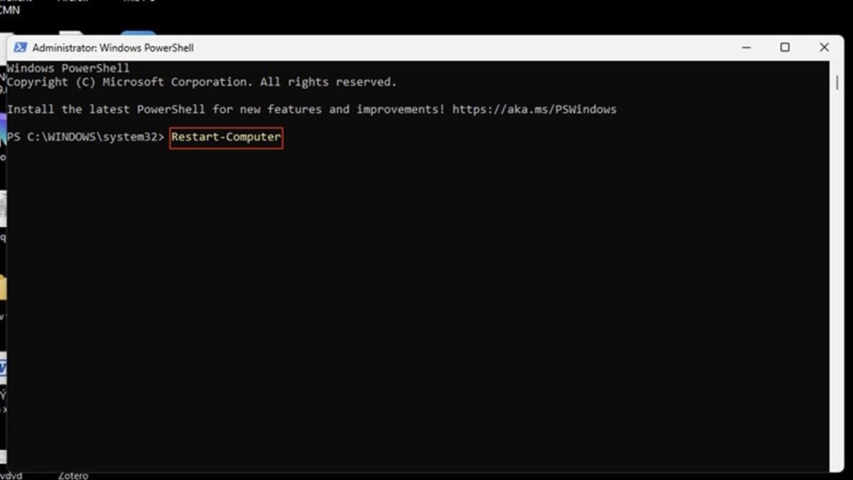 Gõ lệnh Restart-Computer