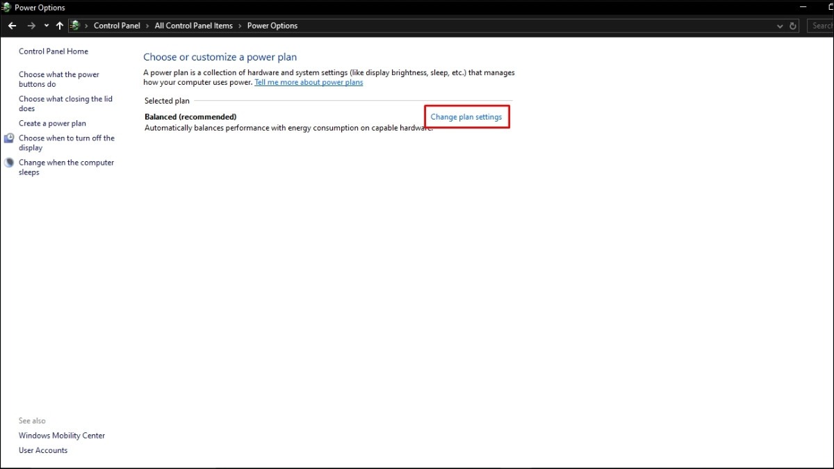Chọn Change plan settings