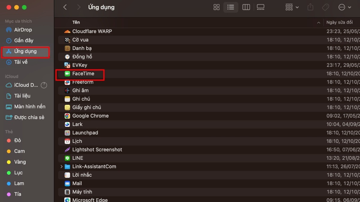 Chọn ứng dụng FaceTime